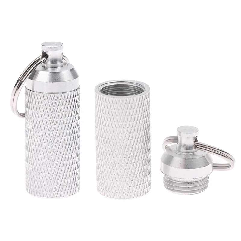 Hot Sale Aluminum Alloy Waterproof Pill Shaped Box Bottle Holder Container Keychain Medicine Box Pill Box Key Holder