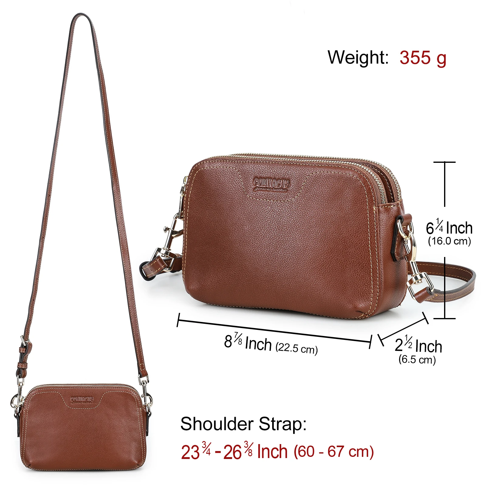 CONTACT'S حقائب كتف من الجلد الطبيعي للنساء حقيبة كروس فاخرة مصممة حقيبة ساعي البريد حقيبة يد نسائية حقائب للسيدات #4