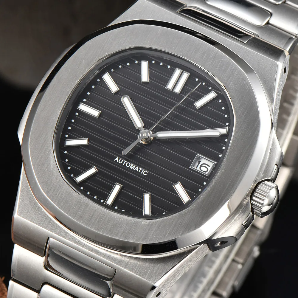 

Деловые повседневные модные черные мужские часы с календарем диаметром 43 мм, светящиеся водонепроницаемые белые механические часы 8215