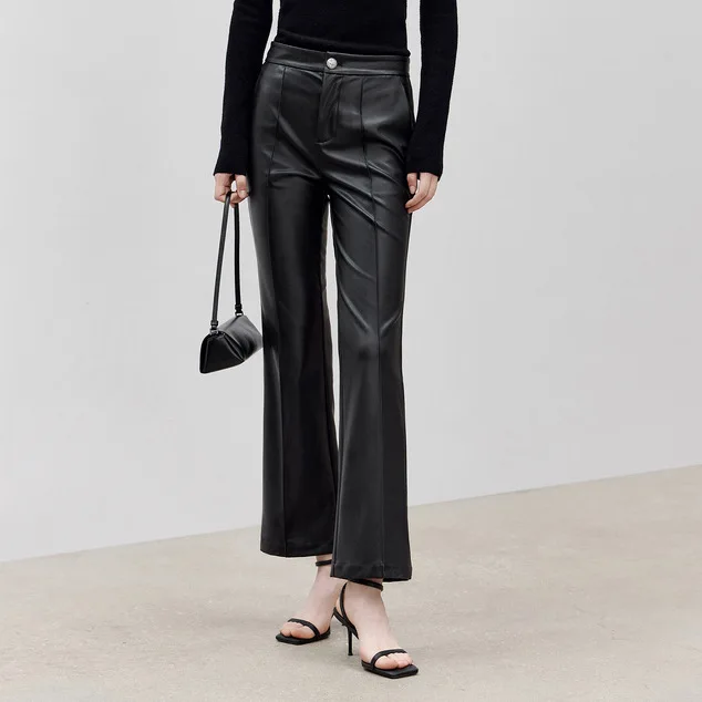 

2023 Genuine Leather Pants for Autumn and Winter, New Minimalist and Casual Style, Versatile and Slightly Flared High Waisted Sl