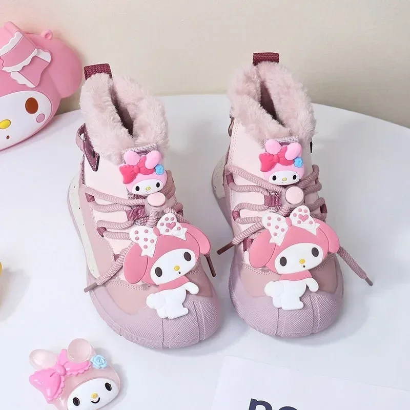 

My Melody Kuromi Anime MINISO Fashion Children Snow Ankle Boots Cute Kawaii Ins Fleece Thickened Warm Shoes Gifts for Kids