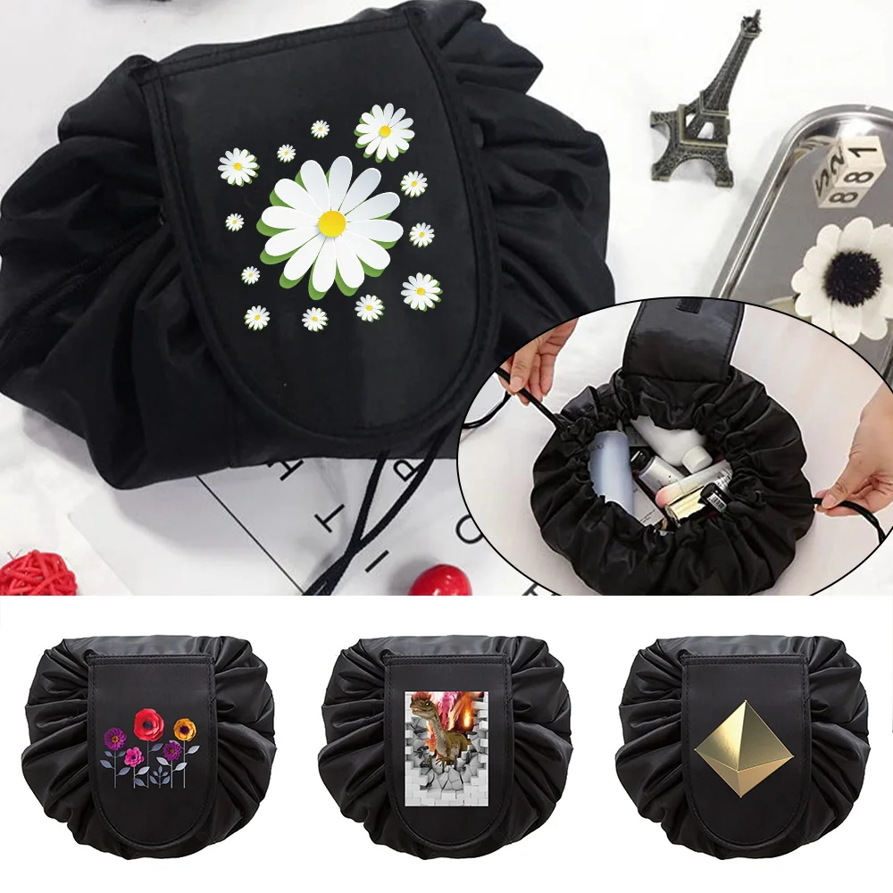 

3D Pattern Drawstring Cosmetic Bag Travel Storage Women Makeup Bag Organizer Female Make Up Pouch Portable Toiletry Beauty Case