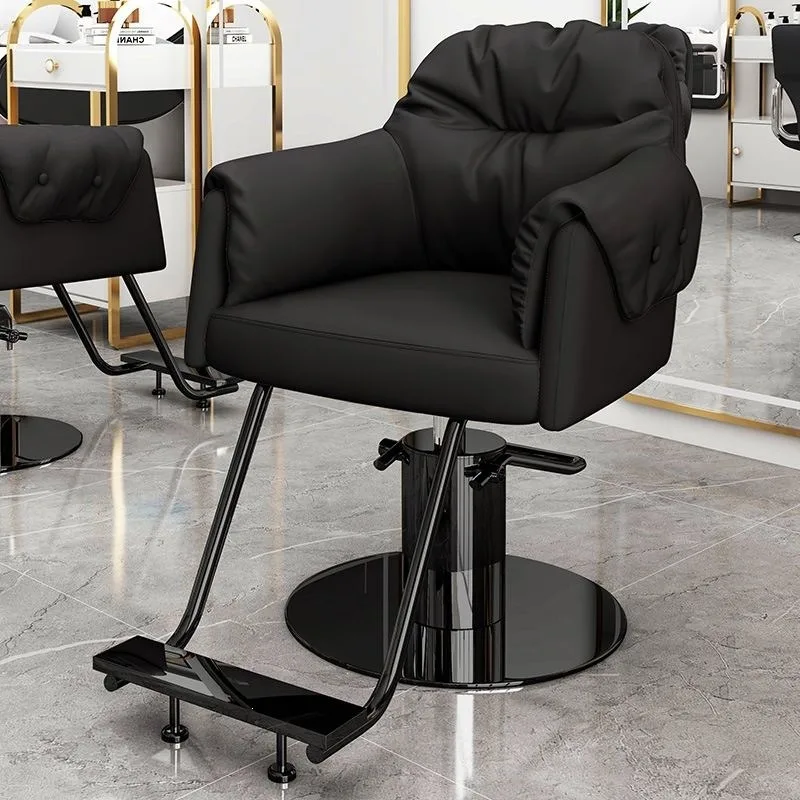 Hair chair, light luxury barber shop hair cutting chair, hydraulic lifting and rotating PU soft bag hair salon perm and dyeing