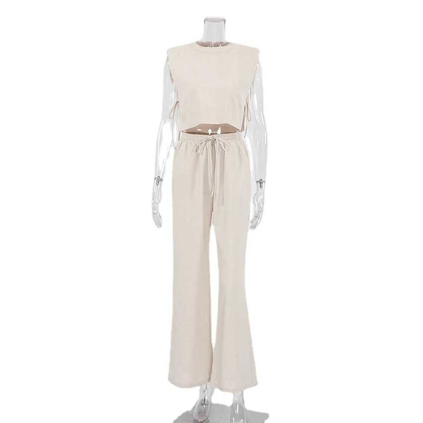 Elegant Pants Suit 2023 New Shoulder Pad Sleeveless Top Pants Two-Piece Casual Fashion Cotton and Linen Women\'s Suit