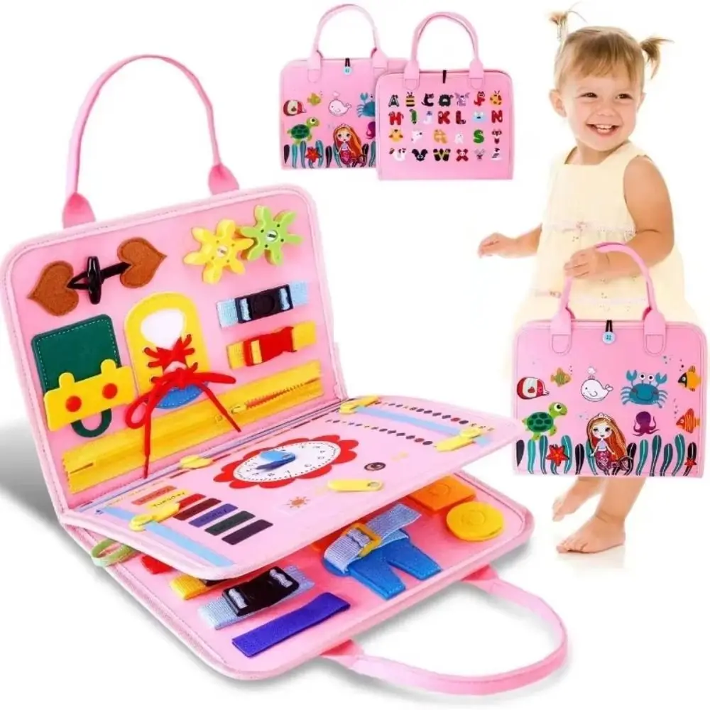 Criativo bonito feltro ocupado placa habilidades de vida dos desenhos animados 3d livro de atividades silencioso com alça portátil ocupado placa montessori brinquedos