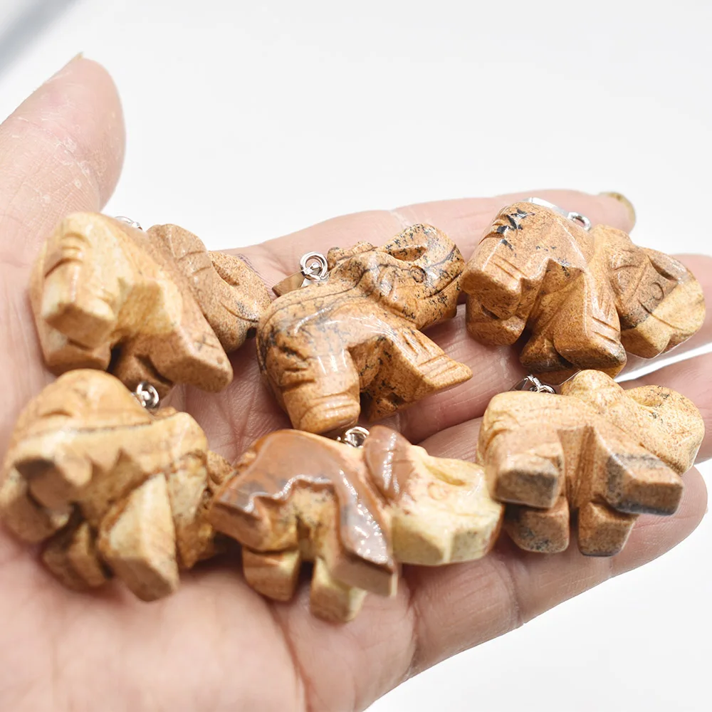 

Wholesale 6pcs/lot hot sale top quality Carved natural picture stone elephant charms pendants fit jewelry making free shipping