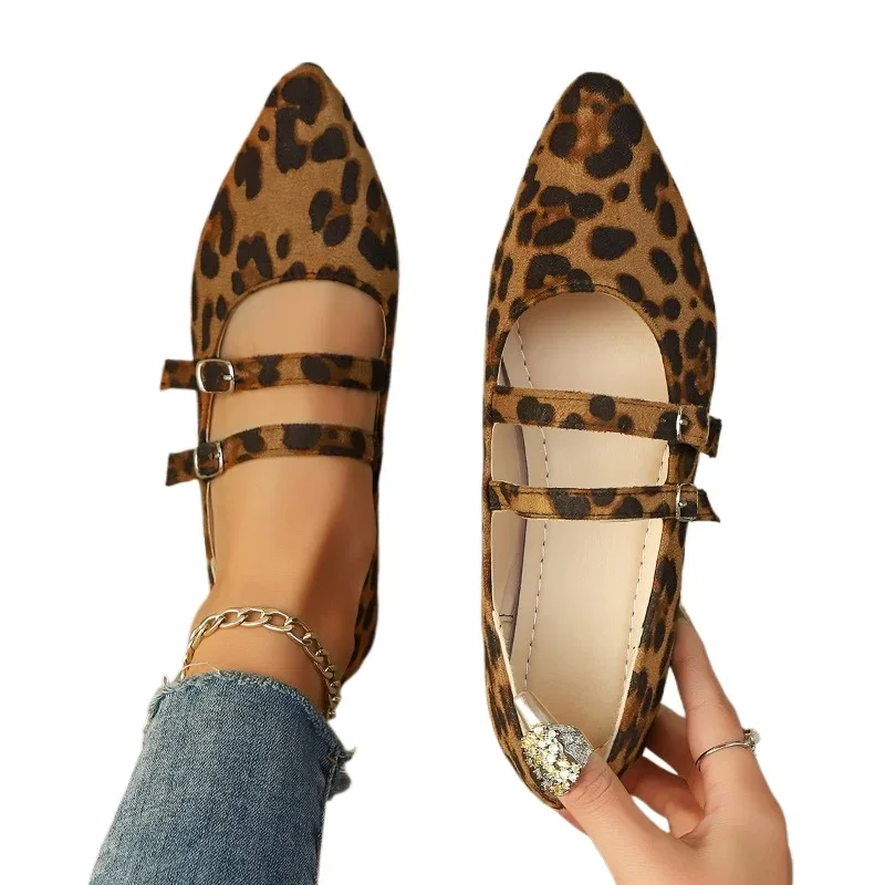 أنيقة الباليه الشقق النساء الخريف الضحلة أشار تو المتسكعون عادية مشبك ليوبارد ماري جين حذاء مسطح النساء Zapatos De Mujer