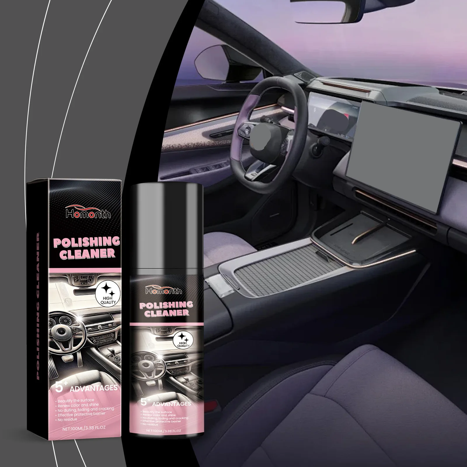 

100ml Car Interior Polish & Protectant - Cleans & Helps Shine Dashboard, Seats & Plastic Surfaces, Leaves No Residue