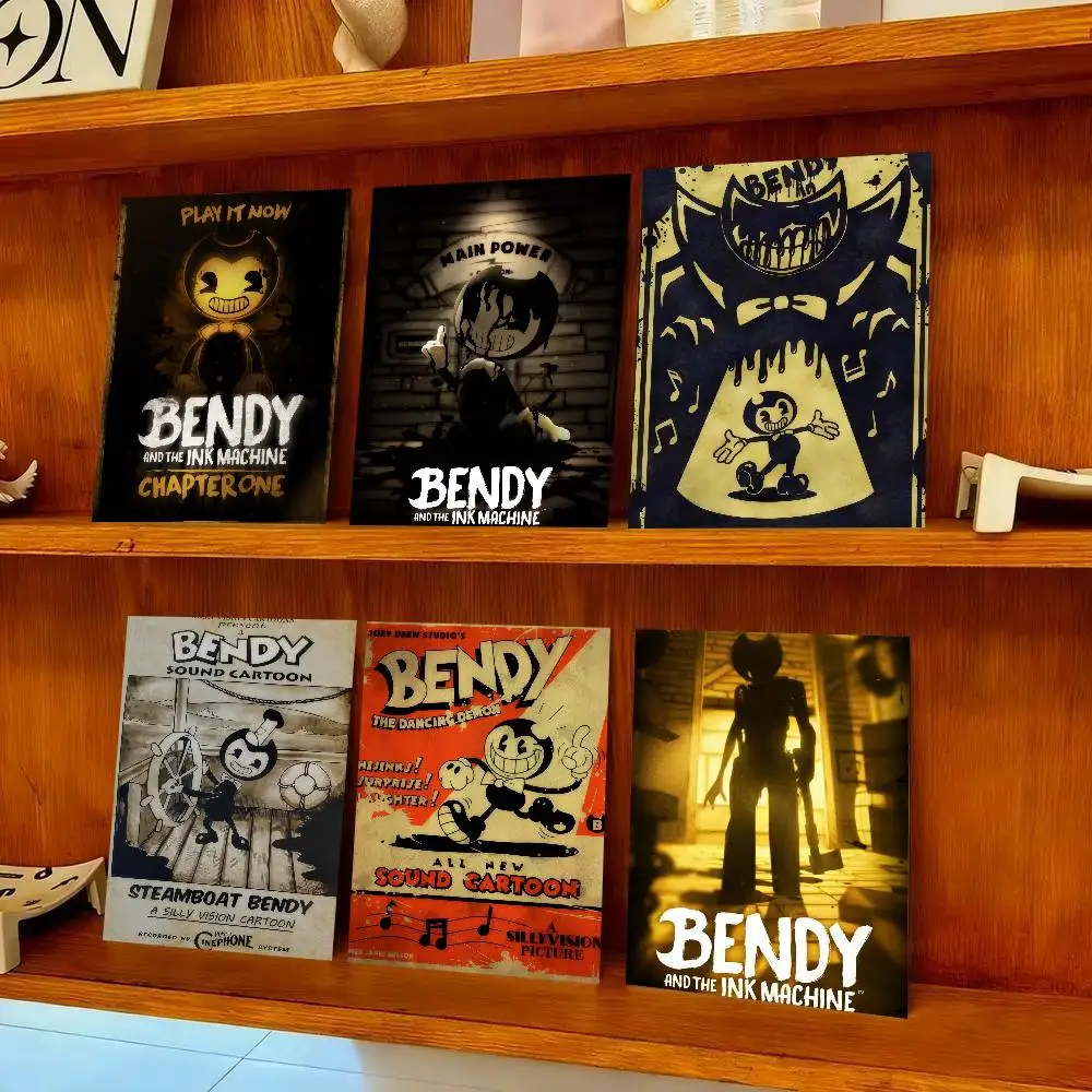 Pósteres de anime, arte de pared adhesivo de calidad HD, carteles retro para el hogar, decoración de habitación Kawaii, juego Bendy And The Ink Machine