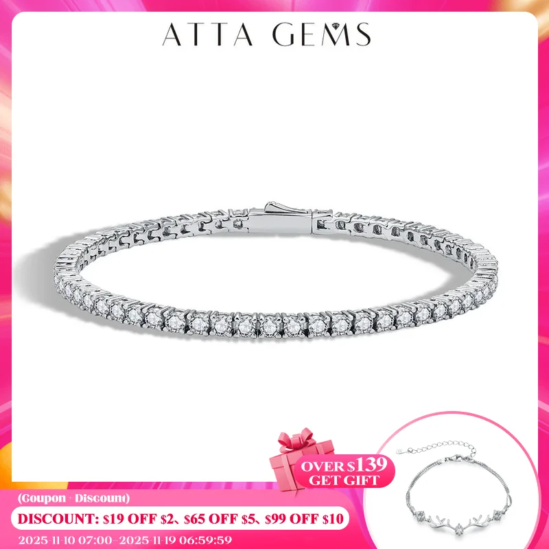 

ATTAGEMS D Color Round Cut 5.0 4.0mm Moissanite Tennis Bracelet for Women Man Real 925 Sterling Silver Pass Diamond Tester Gift