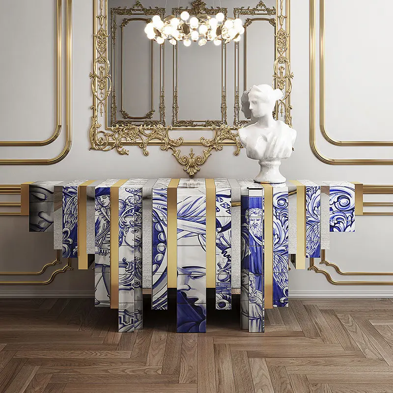 Art painting entrance platform, light luxury designer high-end large flat-level entrance corridor against the wall