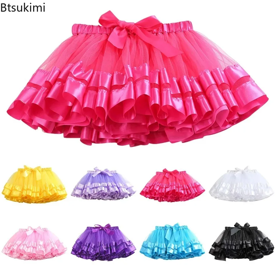 Children's Skirt Baby Girls Multi-Layer Ruffled Satin Trim Tutu Skirt Fluffy Ballet Kids Pettiskirt Baby Girl Princess Skirts