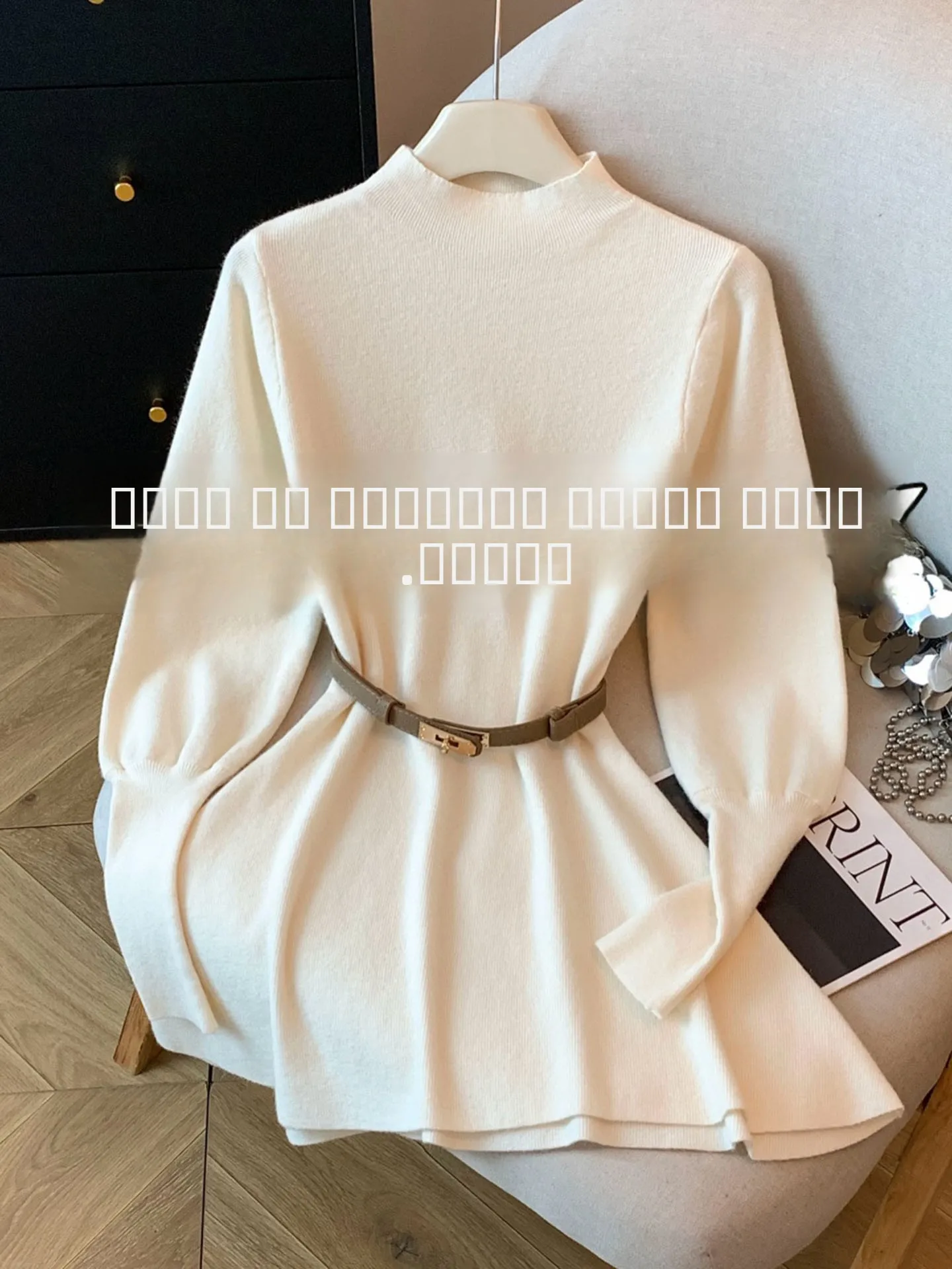 

Women's Mid-Length Knitted Base irt Fur Inner Wear f-High Collar Autumn Winter Faion Gentle Sle Slim Fit Long Sve