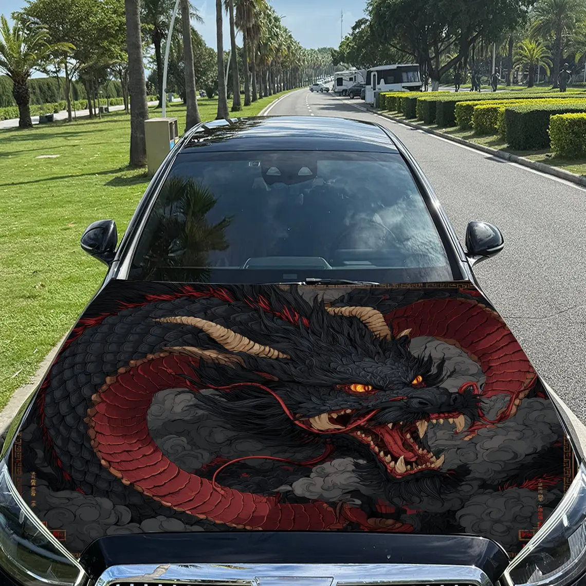 

Dominant Red - Black Giant Dragon Print car hood stickers, waterproof self-adhesive, scratch resistant, easy to stick, durable c