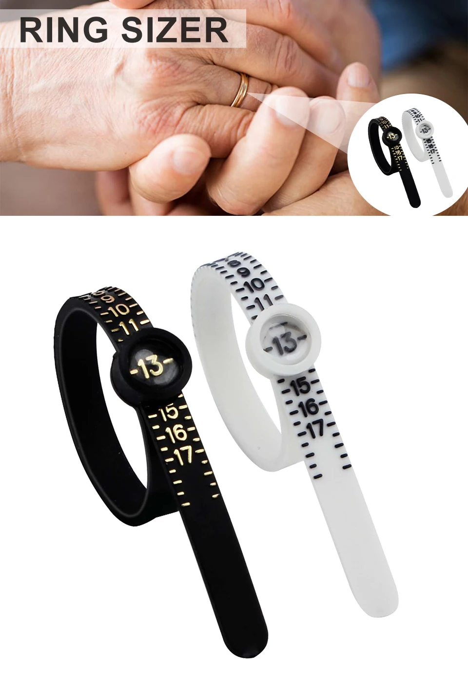 PHYHOO Us Uk EU Plastic Finger Size Band Gauge Ring Measurement Belt Adjustable Magnifier Ring Sizer for Women Men
