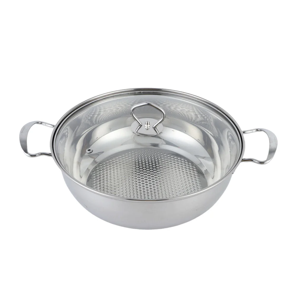 Stainless Steel Soup Pot Stock Wok Flat Shabu Fried Household Kitchenware Non Sticky Stockpot Frying Pan