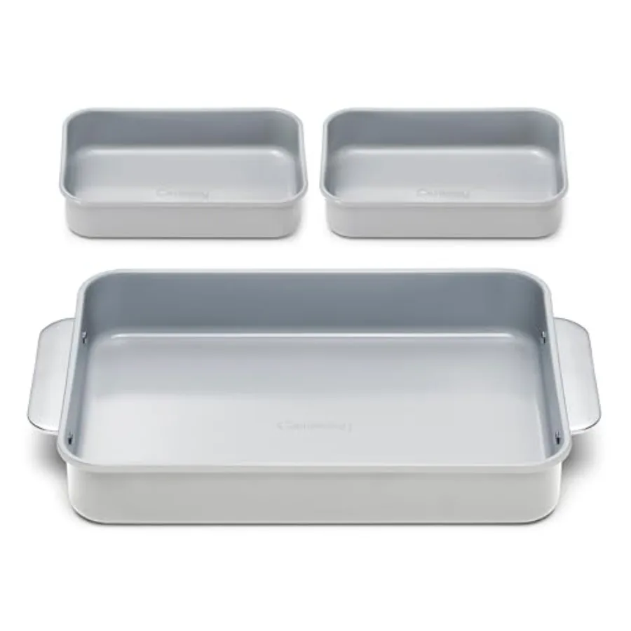

Набор прямоугольных форм для выпечки с антипригарным покрытием: 2x 9" x 6.5" и 1x 9" x 13" - нетоксичные, без PTFE и PFOA, с сердцевиной из алюминизированной стали, глубокие, с керамическим покрытием.