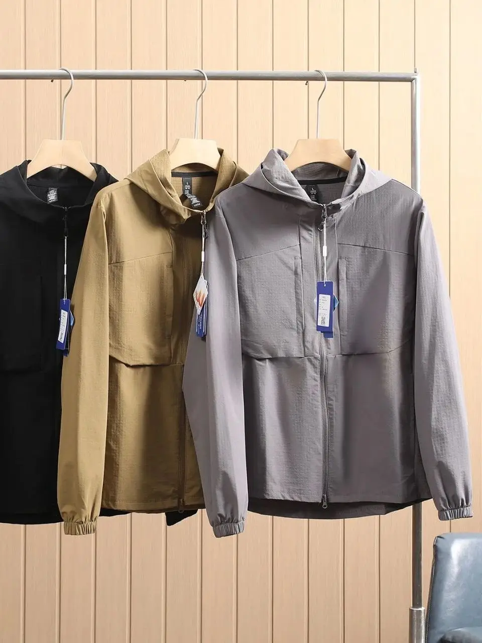 Men's Outdoor Jacket Quick Dry Waterproof Windproof 3D Hunt Suit Trim Spring Autumn Fashionable Casual Hooded Long Sleeve