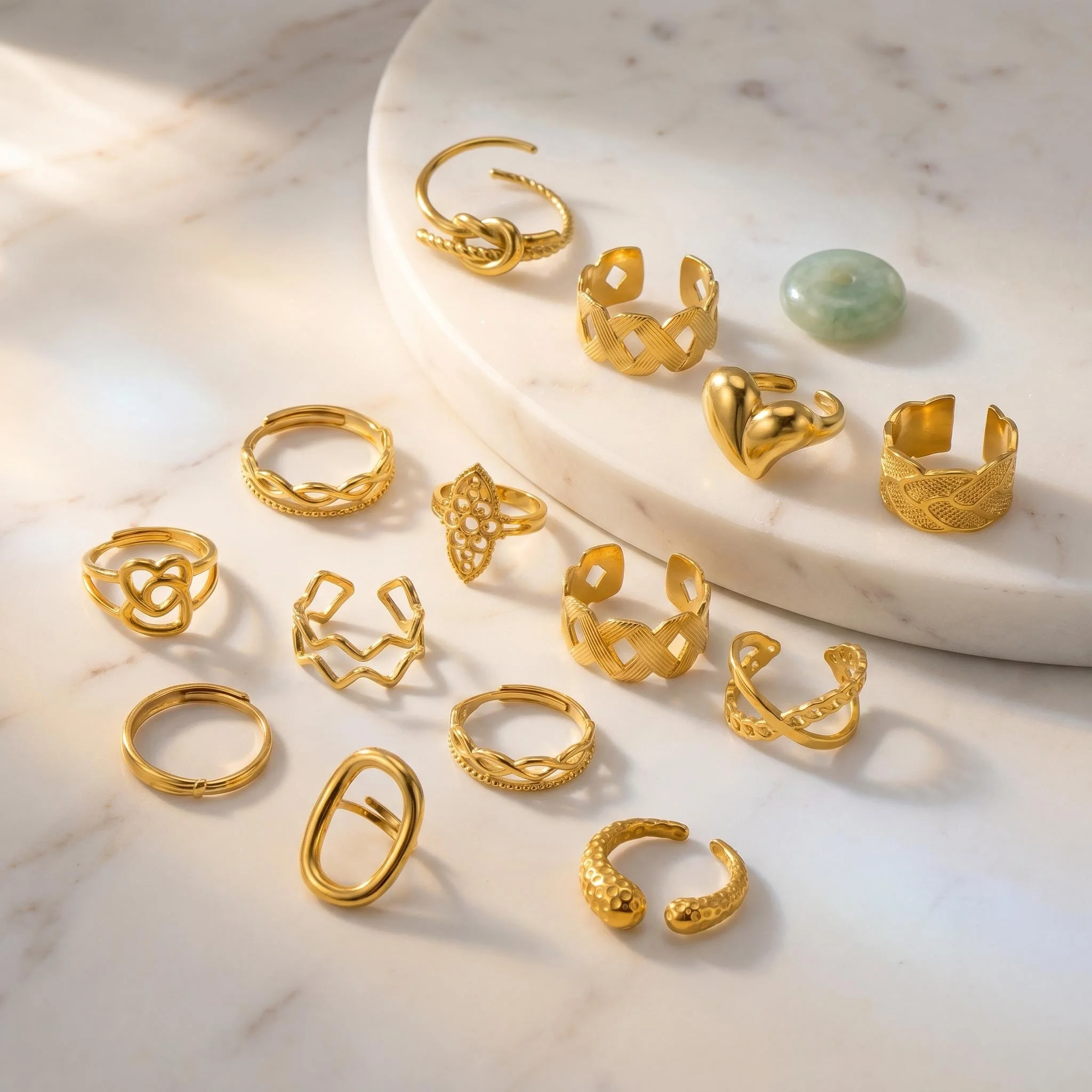Open Adjustable Rings Stainless Steel 18K Gold Plated For Women Minimalist Heart Braided Hollow Texture Finger Rings Jewelry