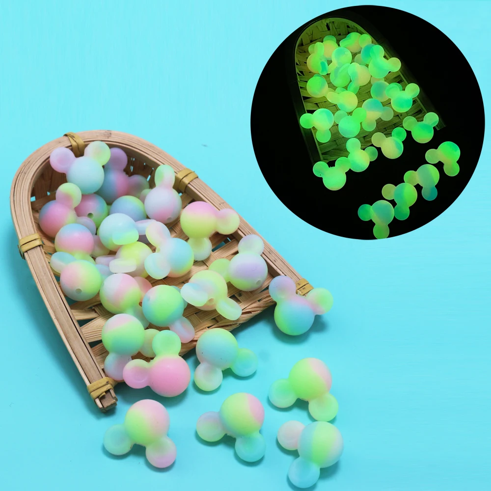 10Pcs Mouse Cartoon Silicone Beads Luminous Glowing In Dark Fishing Loose Silicon Round Ball For Jewelry Marking DIY Necklace