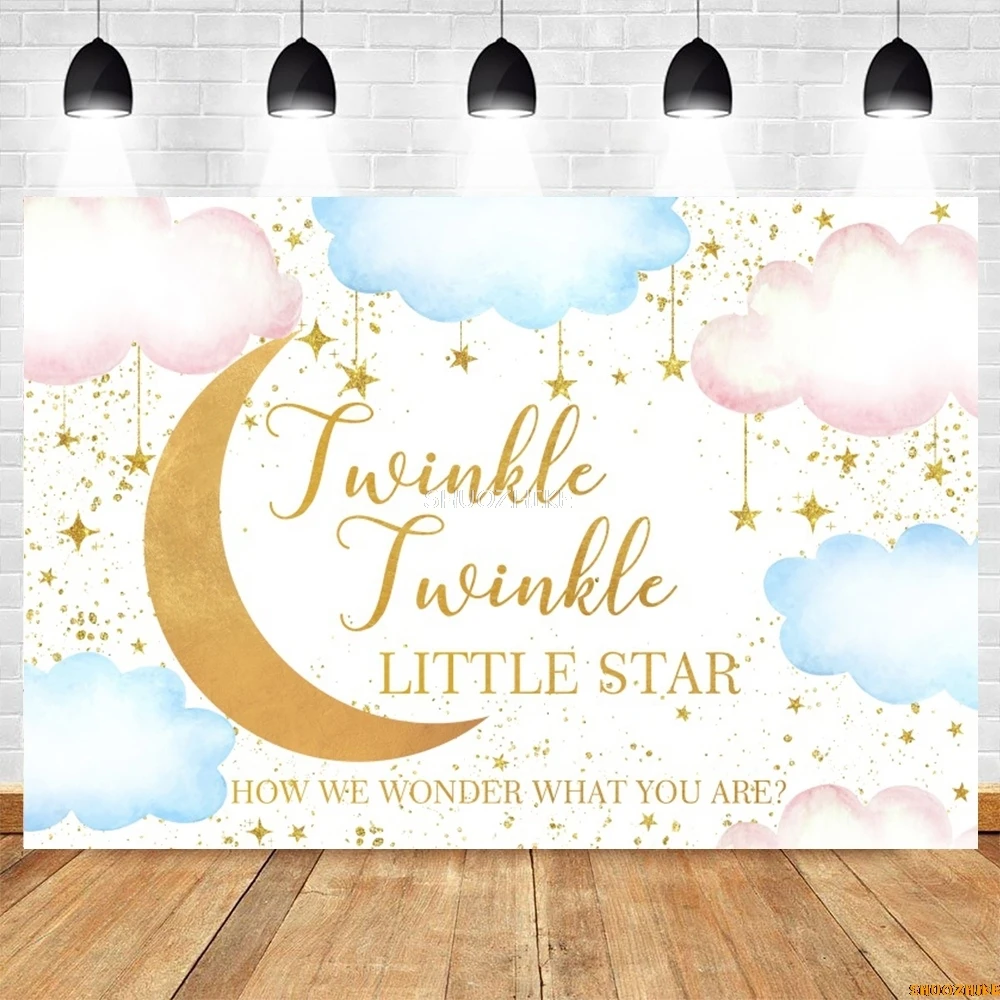 We are Over The Moon Baby Shower Backdrop Twinkle Little Star Clouds Birthday Party Decor Photography Background Photo Studio