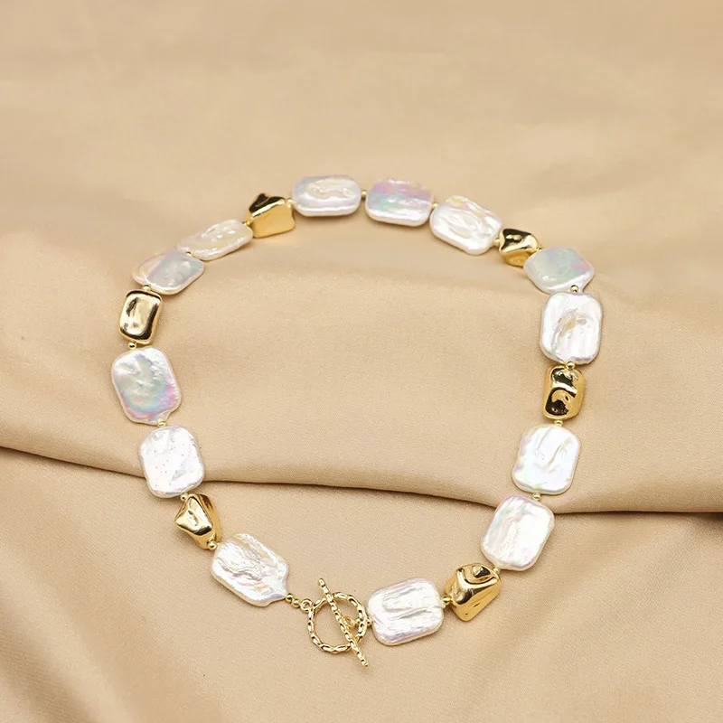 

Ожерелье из натурального жемчуга, женское квадратное колье в стиле барокко с бисером и ключицей, позолоченное невыцветающее колье