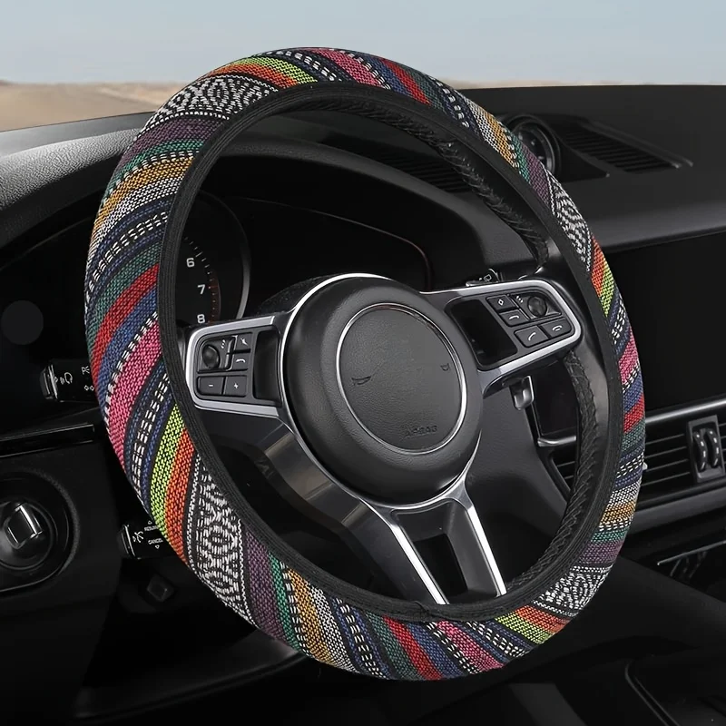 38 cm 15 Zoll personalisierter, elastischer Auto-Lenkradbezug ohne Innenkreis im Ethno-Stil mit einzigartigem Design – Detail 9