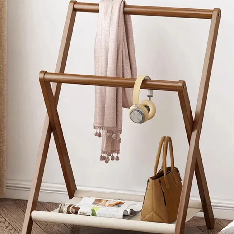 

Bedside Garment Rack-Full-Height Small Solid Wood Bedroom Apparel Stand Overnight Clothes And Pants Holder Compact Wardrobe