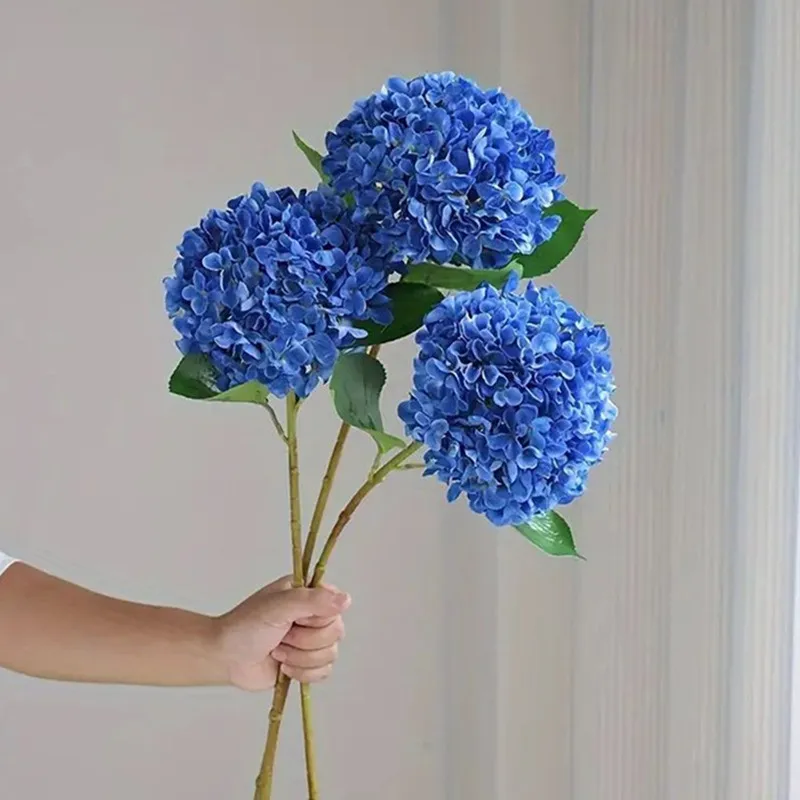 Schöne künstliche große Hortensienblume, blau, fühlen sich echt an, künstliche Blumen für Zuhause, Hochzeit, Dekoration, Wohnzimmer, Tischdekoration – Detail 1