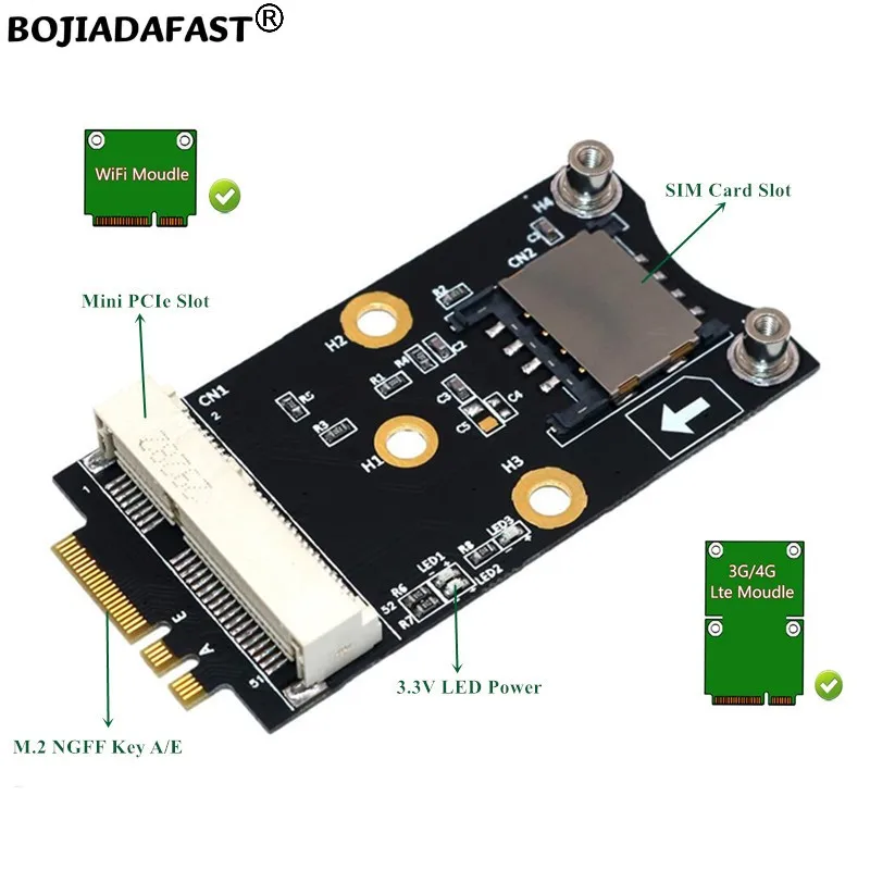 

NGFF M.2 Key A+E to Mini PCI-E MPCIe Wireless Adapter With 1 SIM Card Slot For 3G 4G LTE GSM Modem WiFi Module