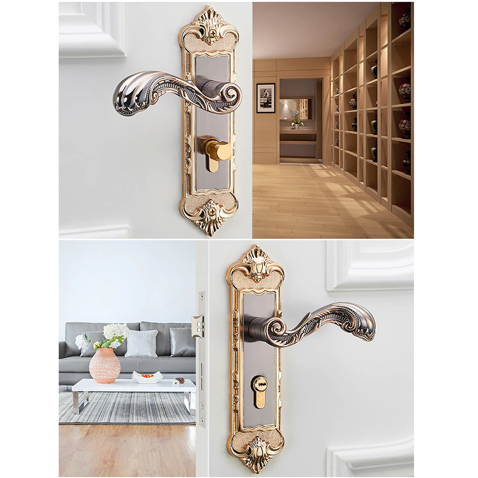 European Retro Vintage Door Lock Interior Anti‑theft Room Door Lock Lever Set Household Accessories