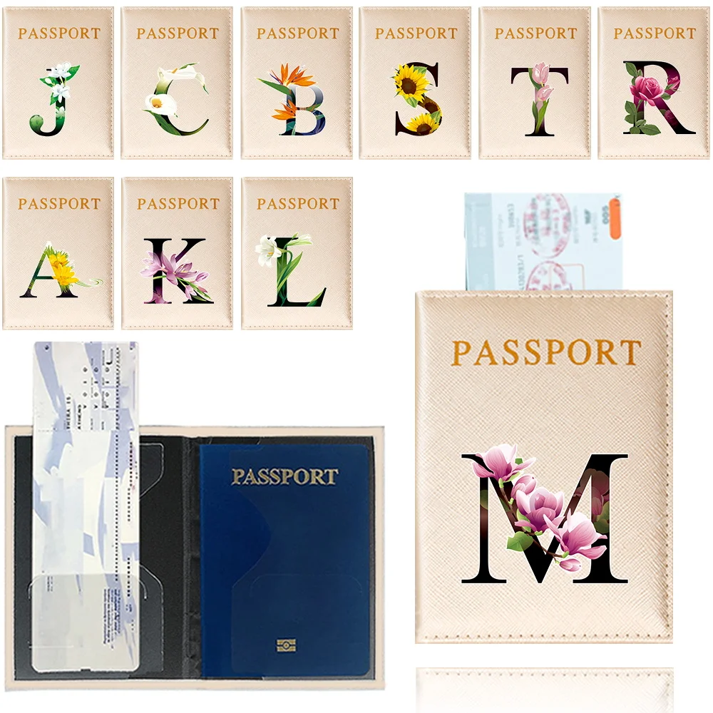 

Travel Passport Cover Flower Color Letter Pattern Protective Card Case Travel Credit Card Holder ID & Document Passport Holder