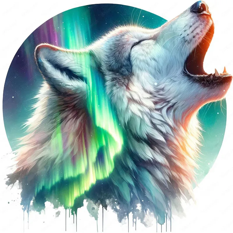 T2096#Mystical Aurora Wolf Self-Adhesive Toilet Stickers,Wall Decal Removable, Reusable Vinyl Car Sticker for Toilet Lid