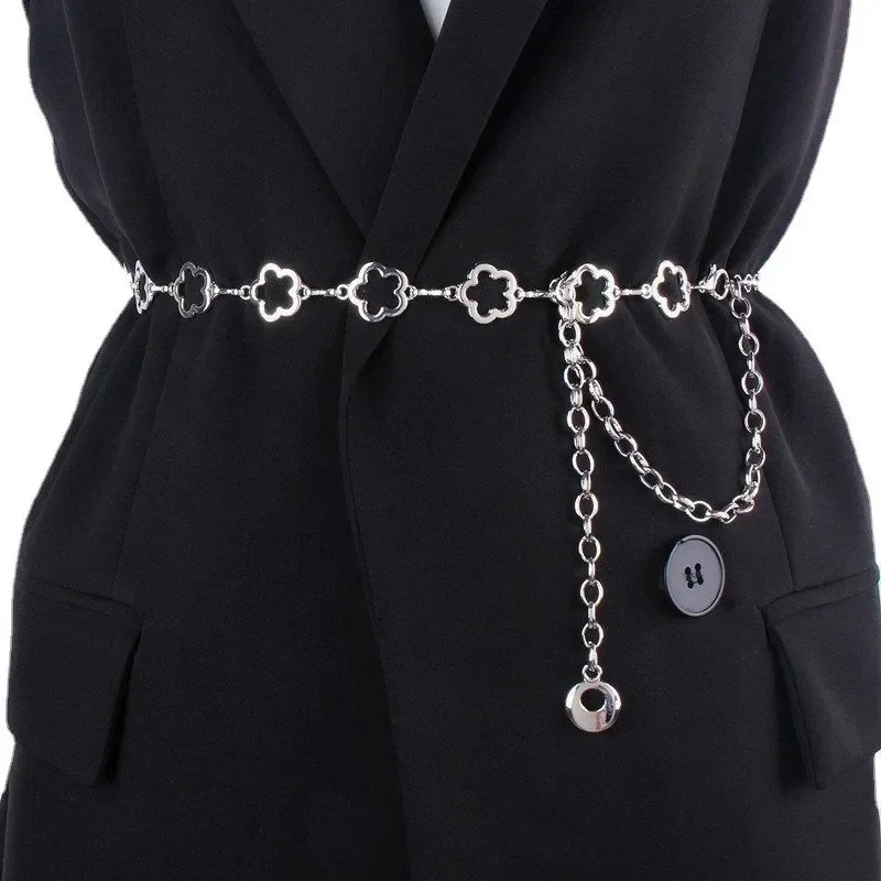 

Metal Blets for Women Vintage Silver Golden Hip Hop Designer Brand Fashion Waist Chain Decoration Dress Coat Ladies Female Strap