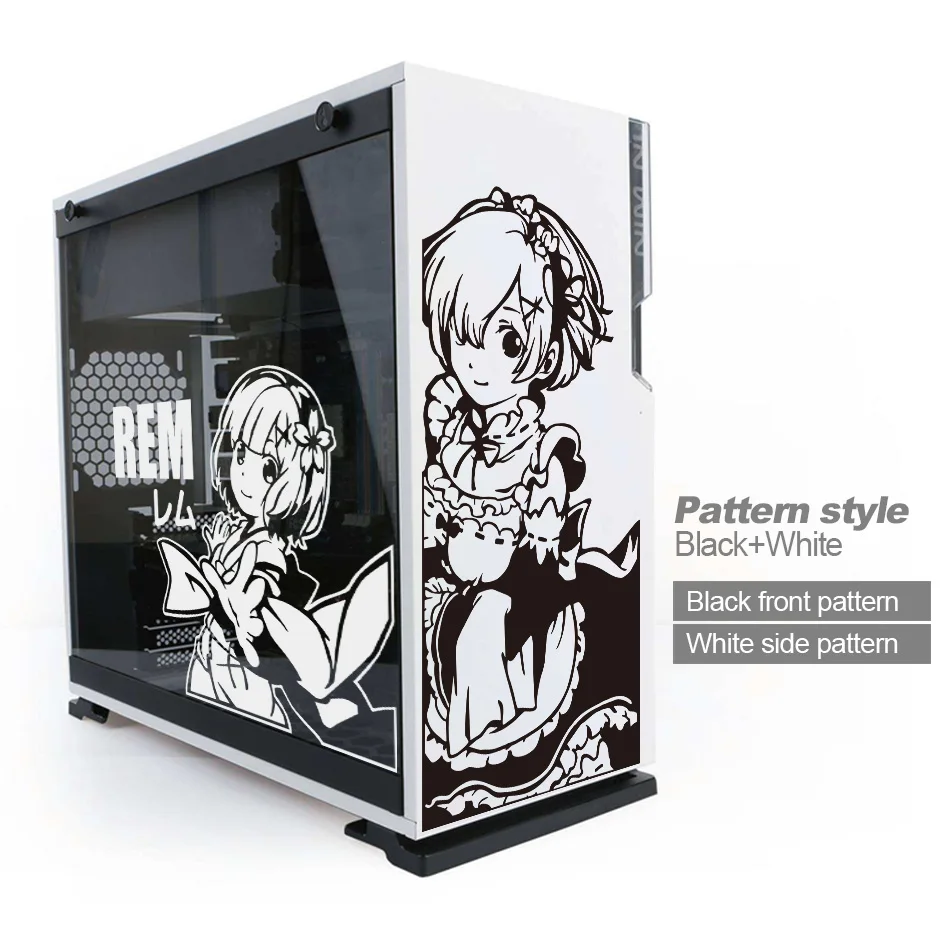 Rem Anime PC Stickers,Cute Vinyl Decor Decals for ATX Gaming Computer Chassis,Waterproof Easy Removable Hollow Out Decal