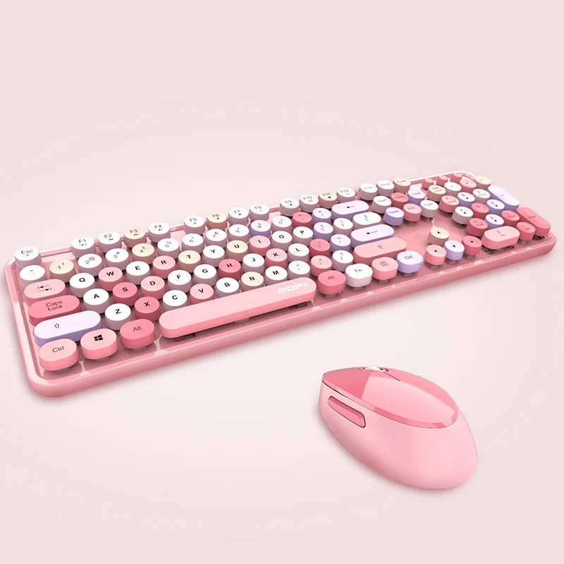 Cute Wireless Keyboard Mouse Set Combos Girl Gift Full Size Pink Blue Green Red Black White For ipad Tablet PC Laptop