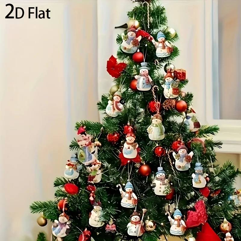 9 Stück Holz Weihnachtsbaumschmuck Ornamente 8 cm Weihnachtsmann Schneemann Anhänger mit Seil zum Aufhängen Basteln für Zuhause Navidad 2026