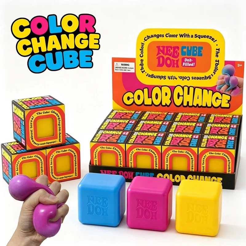 Schylling Needoh Color Change Cube Squeeze Fidget Toy Dough Filled Fast Rebound Calming Stress Relief for Autism Adults Gift