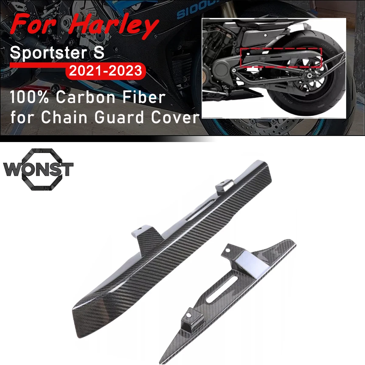 

For Harley Sportster S RH 1250 1250S 2021 2022 2023 Chain Guard Cover Fairing Kits Parts Motorcycle 100% Real Carbon Fiber