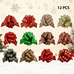 Christmas Pull String Bows Big 4.5 Inch Gift Bows Ribbon 12PCS for Xmas Present Wrapping Florist Flower Basket Decoration