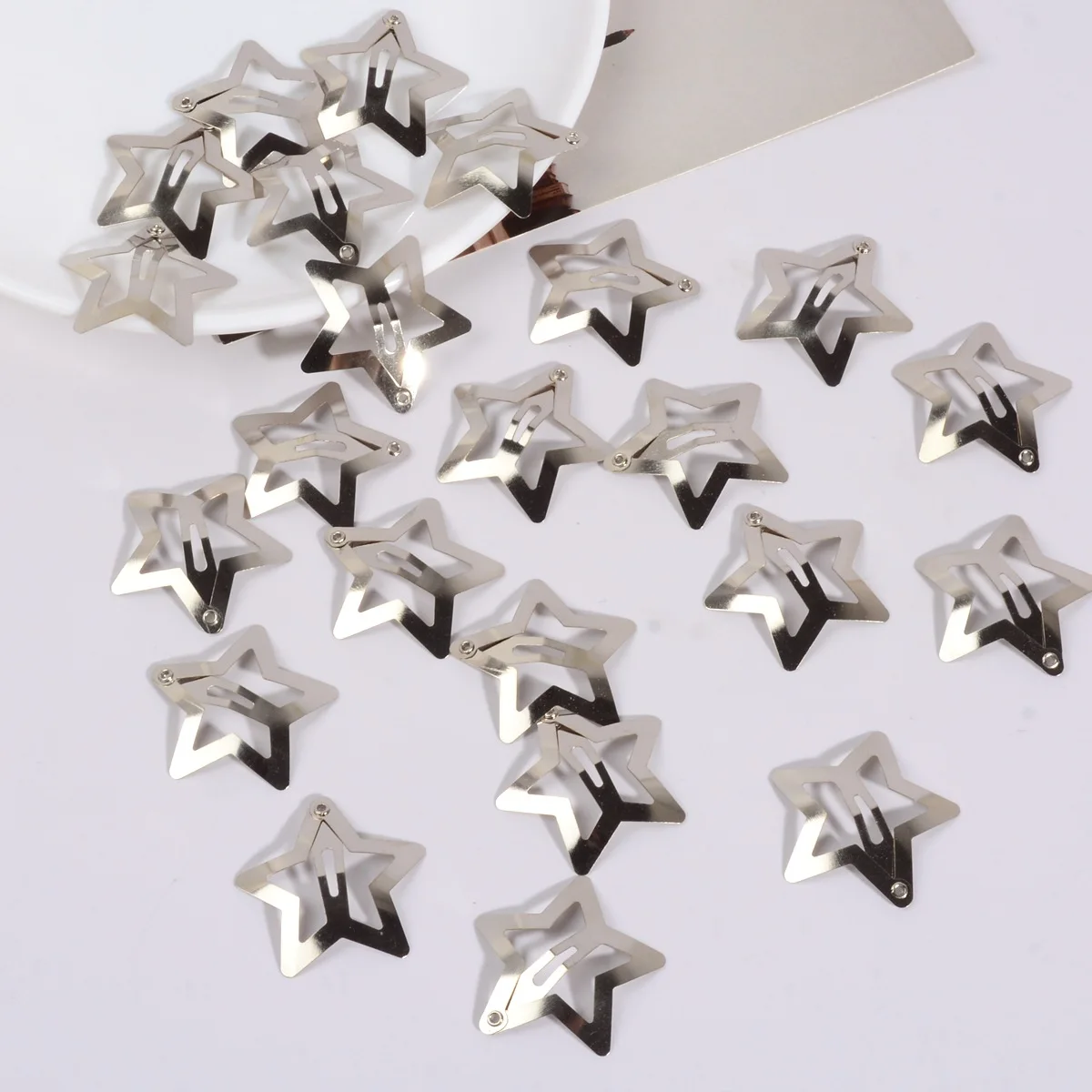 5pcs/100pcs Women Girls Y2K Silver Star BB Hair Clips Pentagram Snap Hairpins Barrette Hair Accessories Headwear