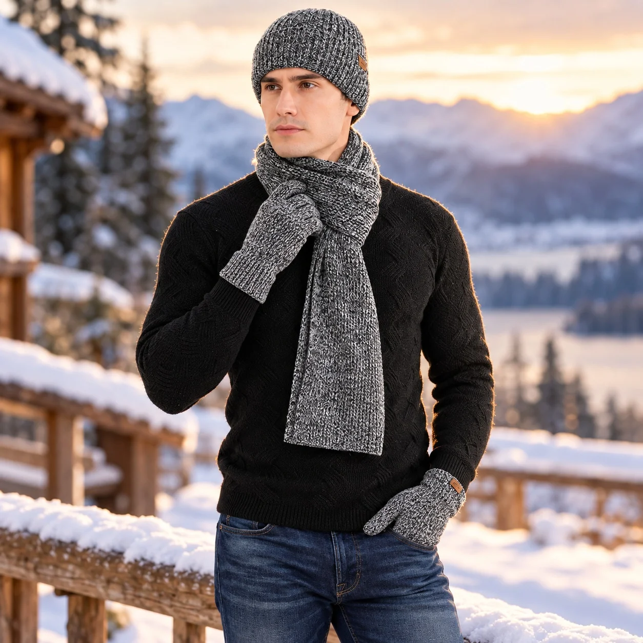 Warm Thick Scarf with Winter Scarf Hat Gloves Set Autumn Winter Warm Set Thickened Autumn Spring for Women and Men