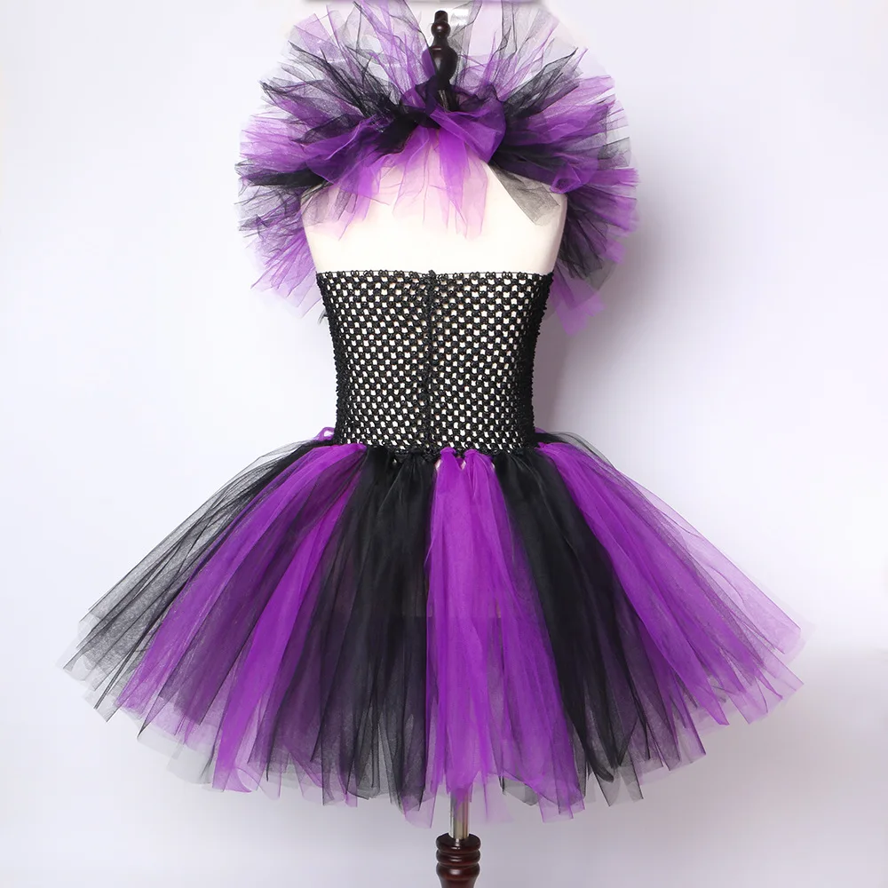 2 Pieces Witch Tutu Dress with Hat Girls All Saint\'s Day Bruja Wizard Costume Role Play Toddler Halloween Party Fairy Witch Gown