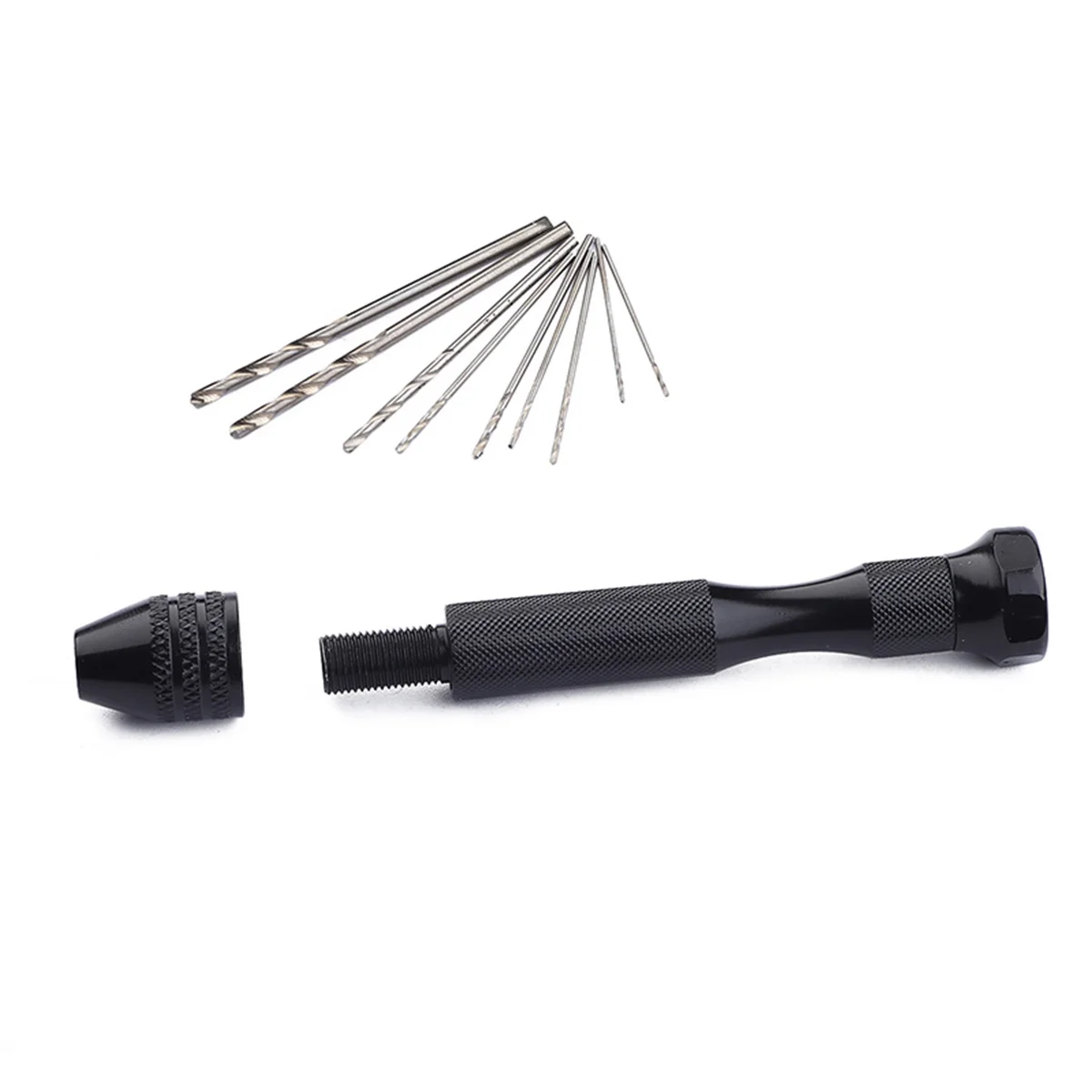 Black Precision Pin Vise Hand Drill with Drill Bits Set of 11 Pieces Rotary Tools for Models and Hobby