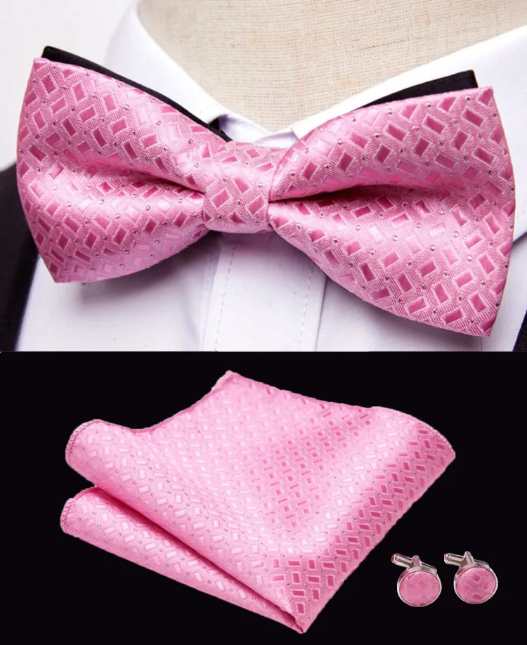 HUISHI Klassische blaue Fliege für Männer, Paisley-Blumenfliege, Einstecktuch, Manschettenknöpfe, Anzug-Set, Hochzeit, Party, kariert, solide Schmetterling – Detail 22