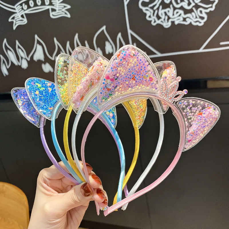 Glitter Cat Ear Hairband Girl Children Quicksand Crown Headband Cat Ears Party Hair Hoop Kids Hair Accessories Jewelry Headwear