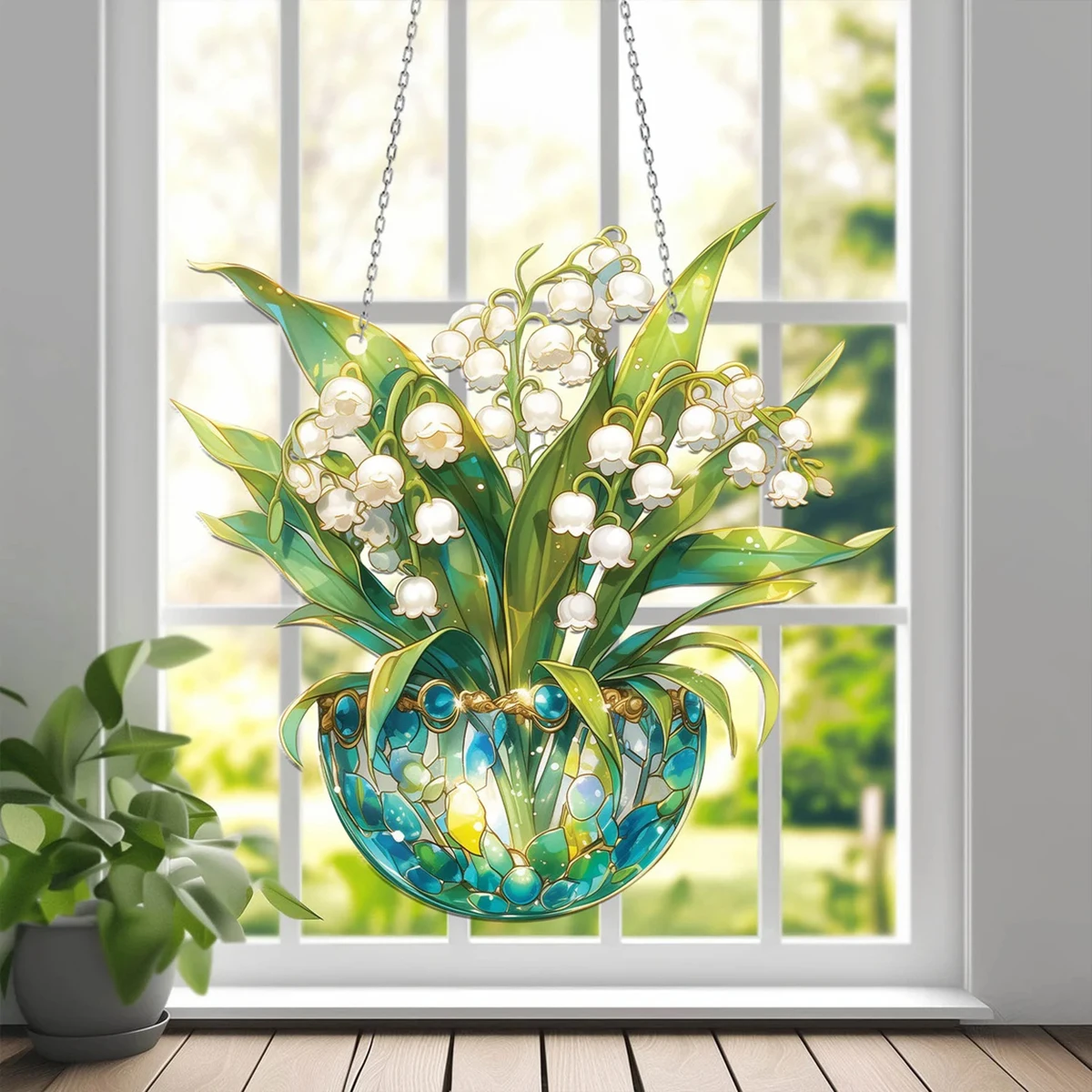 

Flower Stained Glass Style Acrylic Window Hanging Decoration Elegant Acrylic Window Decor for Home and Garden Nature Lovers Gift
