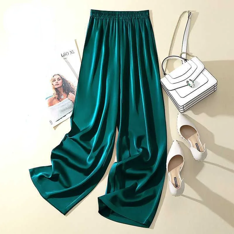 

2024 Summer Fashion Casual Temperament Satin Wide-leg Pants In Thin Vertical Straight Trousers Streetwear Women Joggers B03