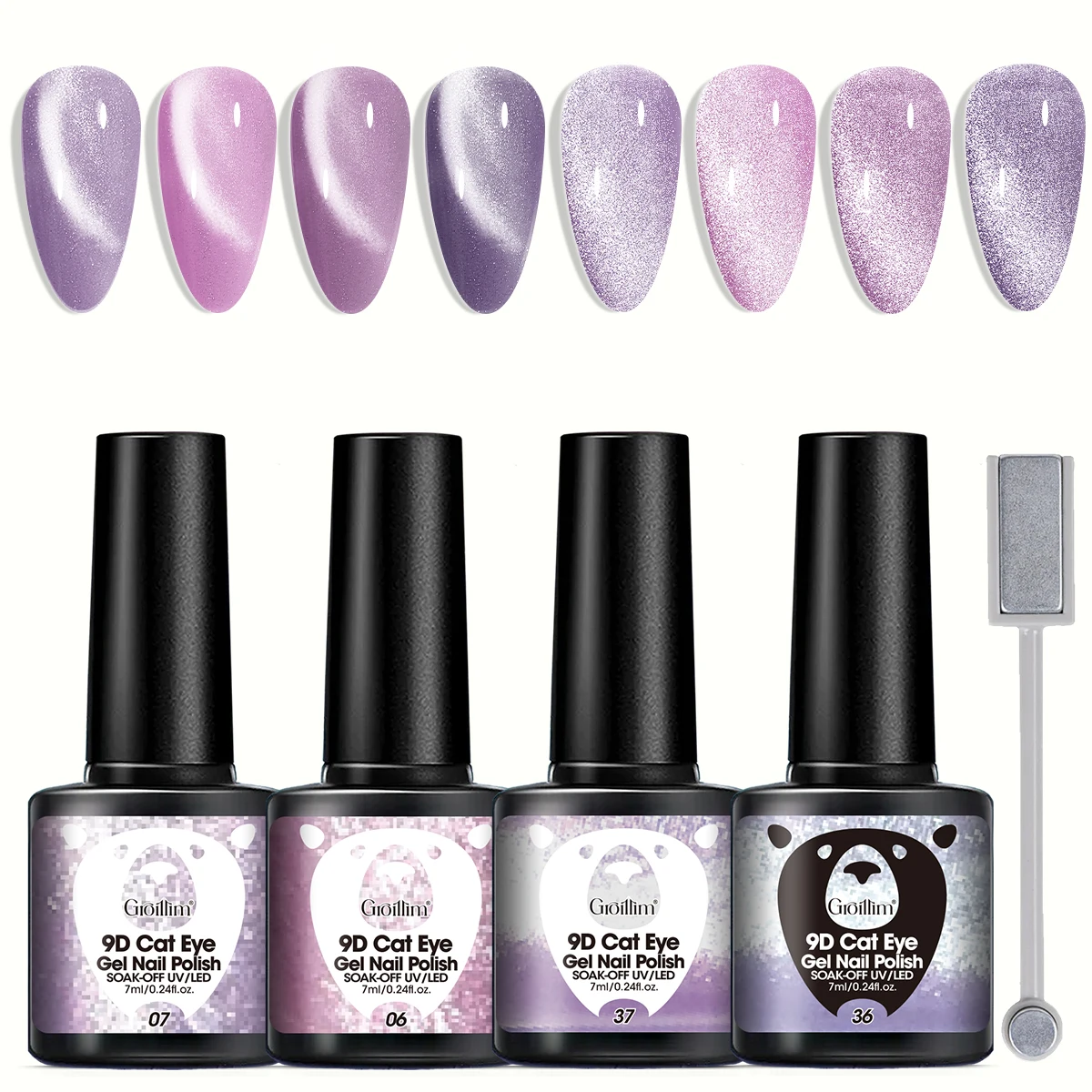 مجموعة طلاء أظافر جل عين القطة من جريليم مع مغناطيس، 4 ألوان ملصقات مغناطيسية لعين القطة لسهولة الإزالة - طراز هلامي شفاف #1