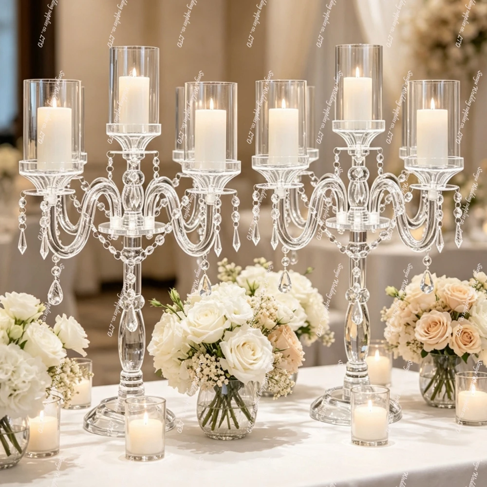 1-12pcs 5 Arms Nordic Design Decoration hotel wedding Candelabra acrylic Desk Chandeliers acrylic centerpieces